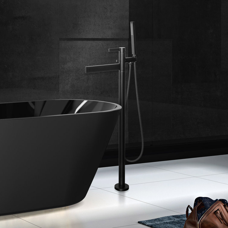 Black Modern Floor Tub Filler with Diverter and Hand Shower