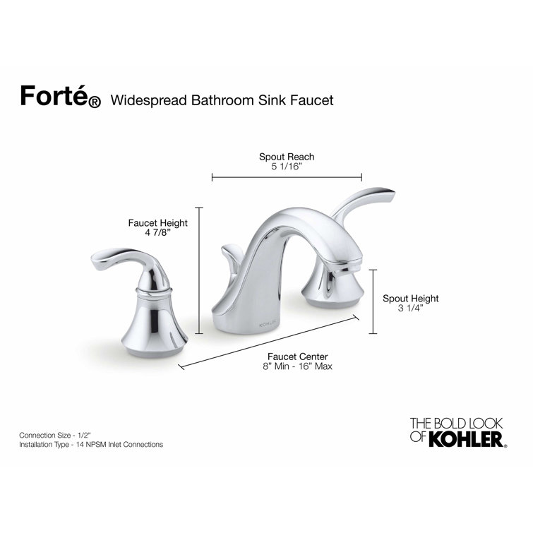 Elegant Forte Polished Chrome 8" Widespread Double Handle Bathroom Faucet