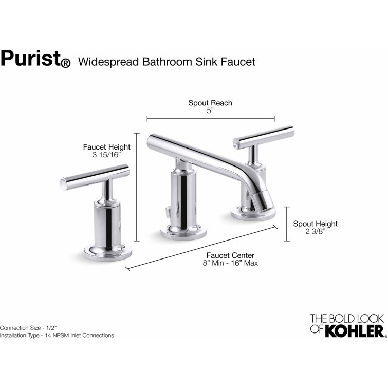 Purist 8" Polished Chrome Widespread Bathroom Faucet with Drain