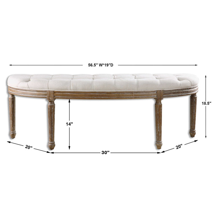 Leggett Off-White Upholstered Tufted Bench with Oak Base