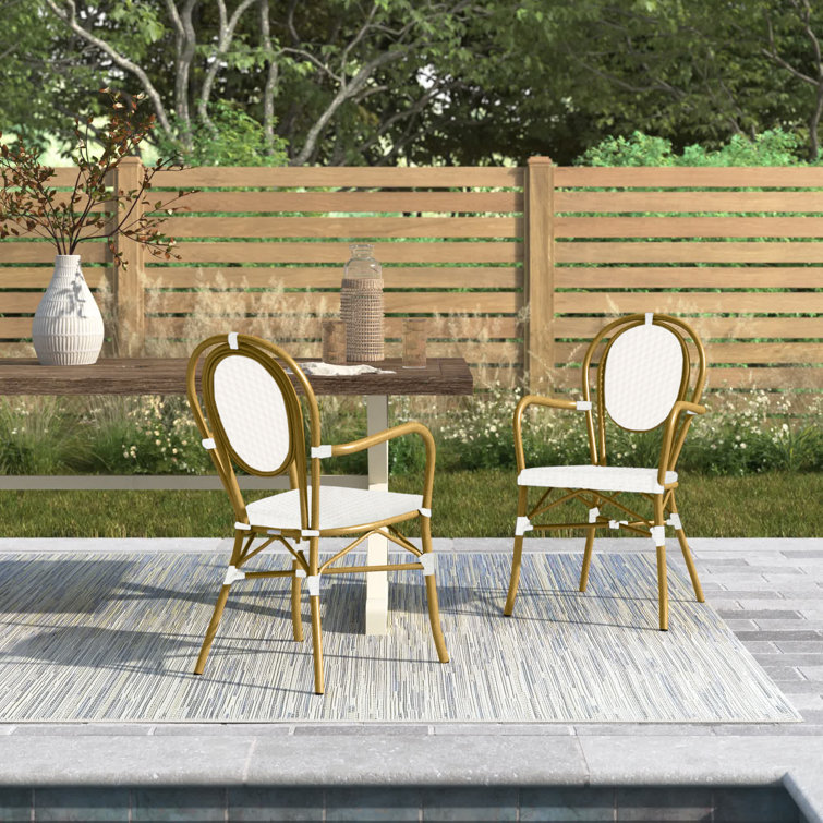Rosen White and Tan Wicker Bistro Arm Chair Set