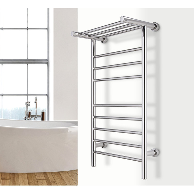 Summit Polished Stainless Steel Wall-Mounted Towel Warmer with Heated Shelf