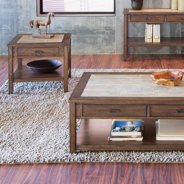 Rustic Brown Ceramic Tile Top 3-Piece Table Set