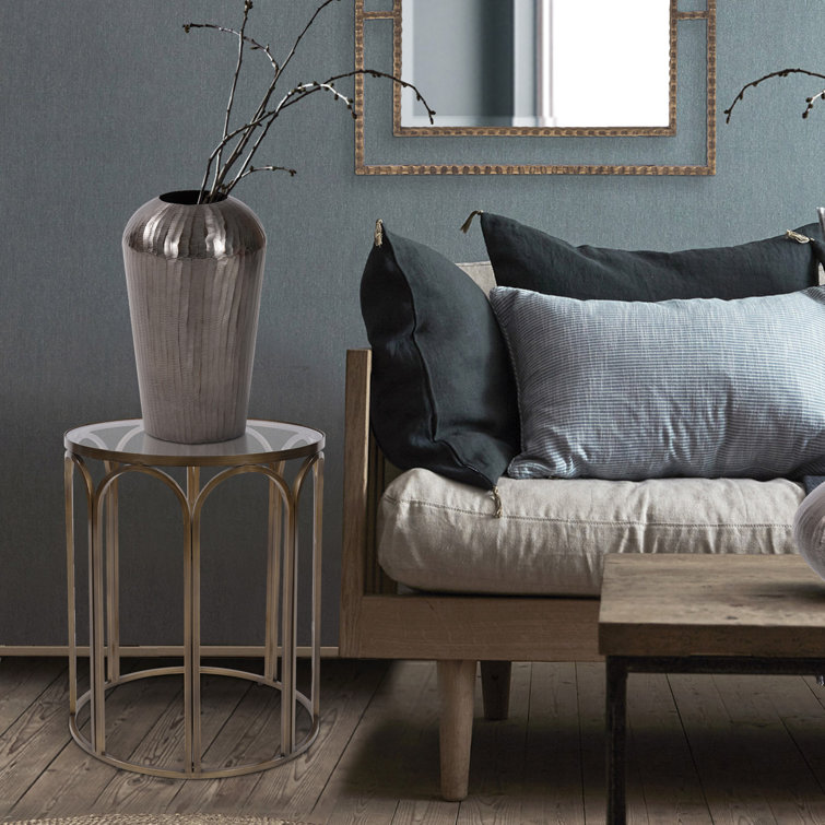 Round Clear Glass Top Metal Frame Side Table