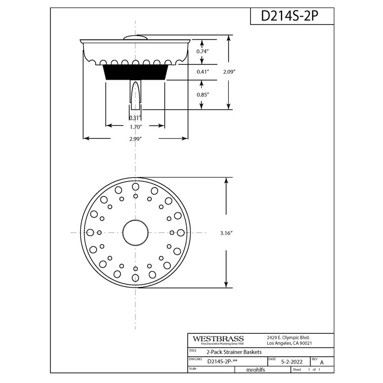 Satin Nickel Kitchen Sink Basket Strainer 2-Pack