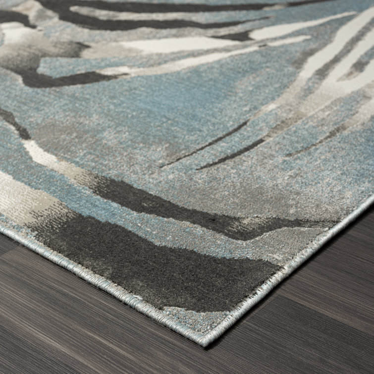 Hand-Knotted Blue Zebra Print Synthetic Area Rug