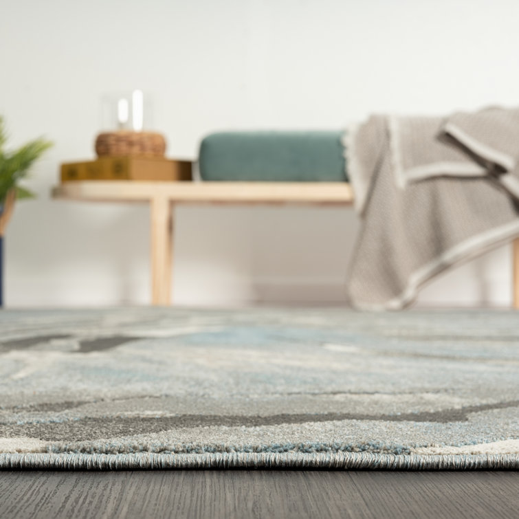 Hand-Knotted Blue Zebra Print Synthetic Area Rug