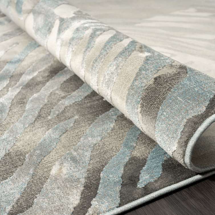Hand-Knotted Blue Zebra Print Synthetic Area Rug