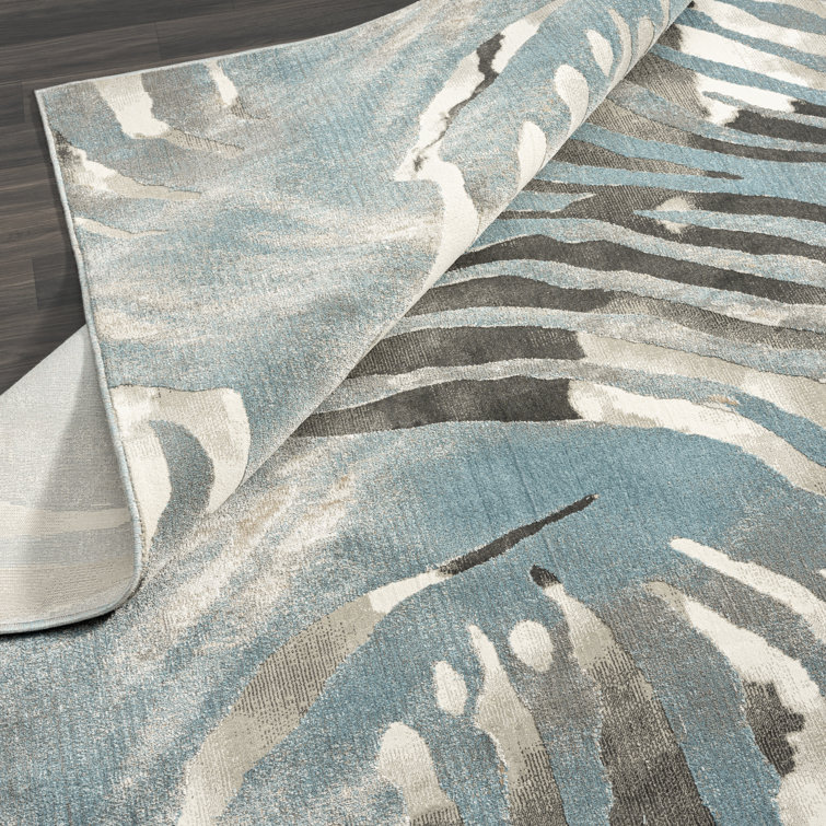 Hand-Knotted Blue Zebra Print Synthetic Area Rug