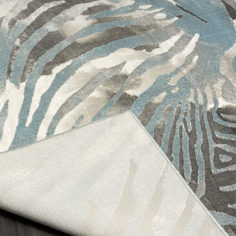 Hand-Knotted Blue Zebra Print Synthetic Area Rug