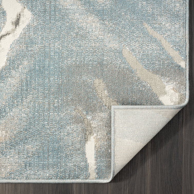 Hand-Knotted Blue Zebra Print Synthetic Area Rug