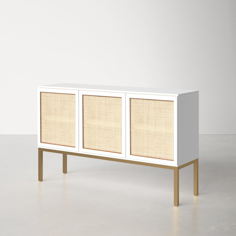 Zadie White and Gold Coastal-Inspired Rattan Sideboard