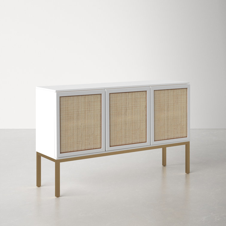 Zadie White and Gold Coastal-Inspired Rattan Sideboard