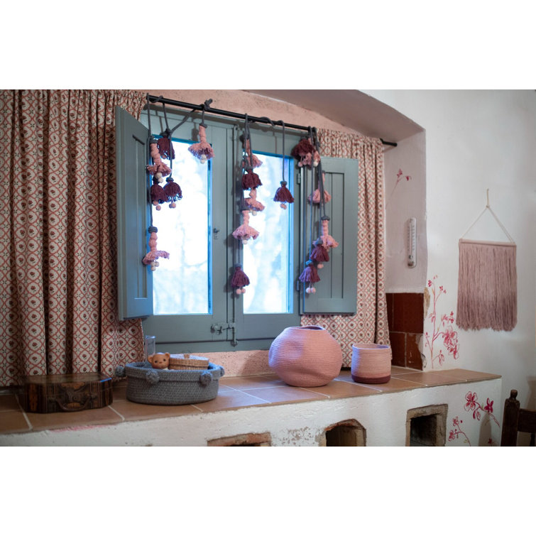 Ash Rose Braided Cotton Cord Basket with Pompom Edges