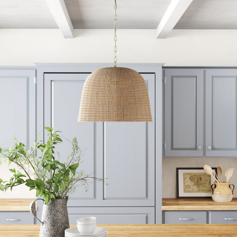 Pacifica Natural Wood Beaded Dome Pendant Light