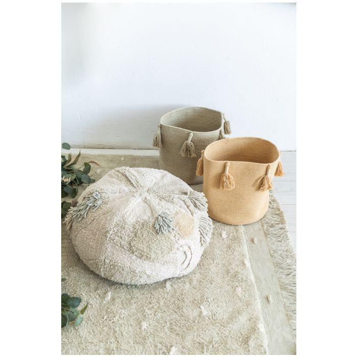 Olive Round Cotton Basket with Tassels