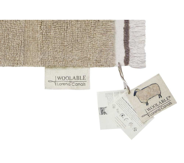 Scandinavian Sheep Beige Tufted Wool Runner Rug with Fringe
