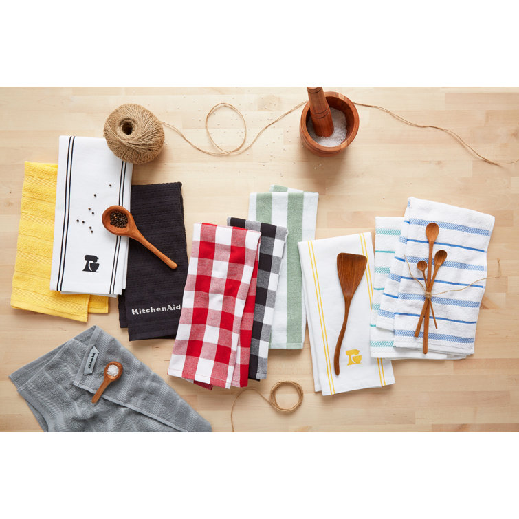 Gray and White Cotton Kitchen Towel Set of Four