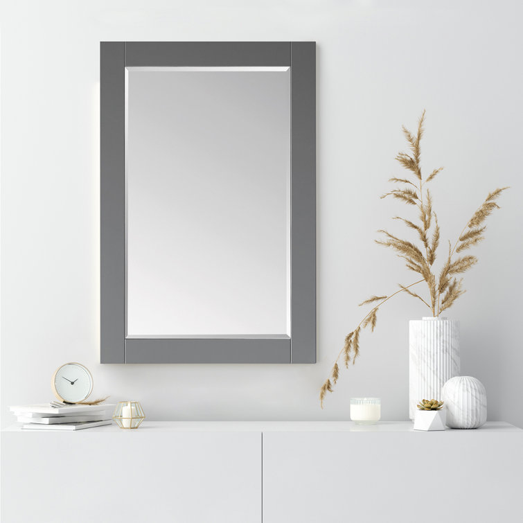 Ivy 24" Gray Wood Rectangular Bathroom Wall Mirror