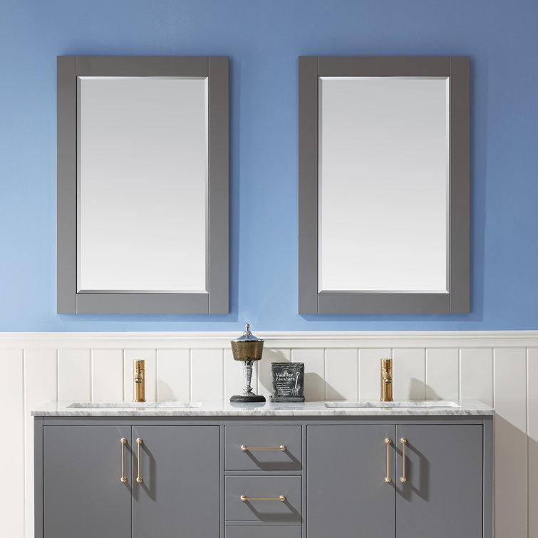 Ivy 24" Gray Wood Rectangular Bathroom Wall Mirror