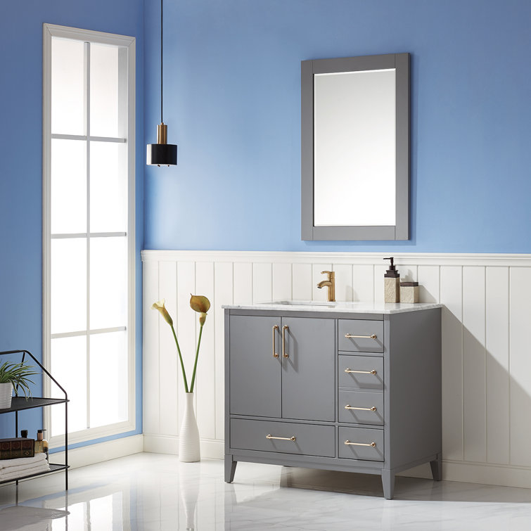 Ivy 24" Gray Wood Rectangular Bathroom Wall Mirror