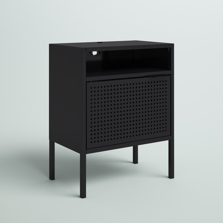 Gemma Black Metal Nightstand with USB Port and Open Shelf
