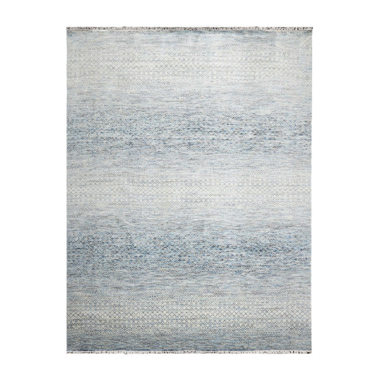 Oriental Elegance Hand-Knotted Beige, Gray & Blue Wool Rug 9' x 12'
