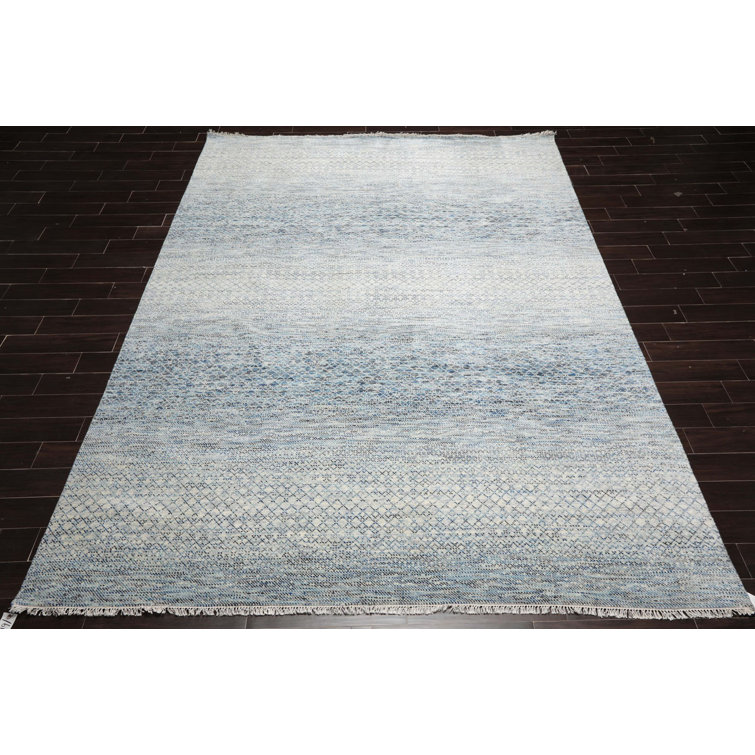 Oriental Elegance Hand-Knotted Beige, Gray & Blue Wool Rug 9' x 12'