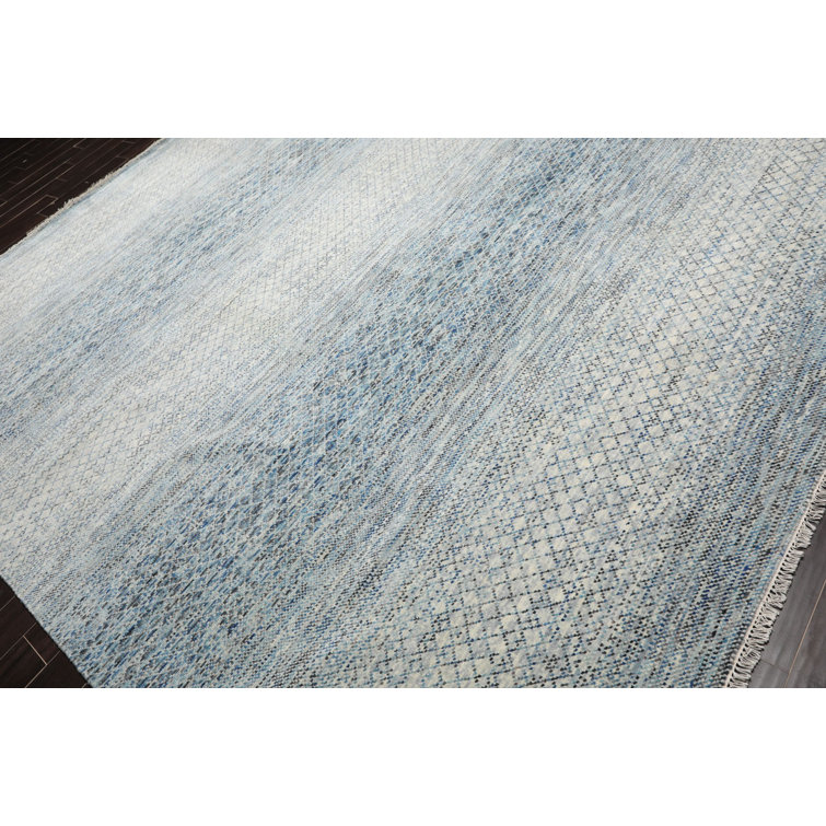 Oriental Elegance Hand-Knotted Beige, Gray & Blue Wool Rug 9' x 12'