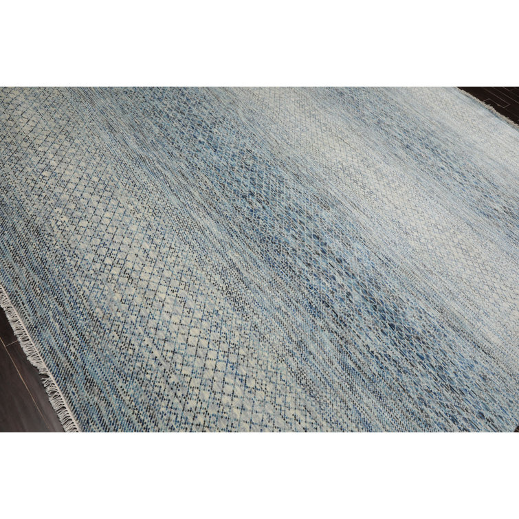 Oriental Elegance Hand-Knotted Beige, Gray & Blue Wool Rug 9' x 12'