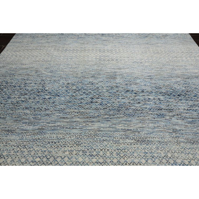 Oriental Elegance Hand-Knotted Beige, Gray & Blue Wool Rug 9' x 12'