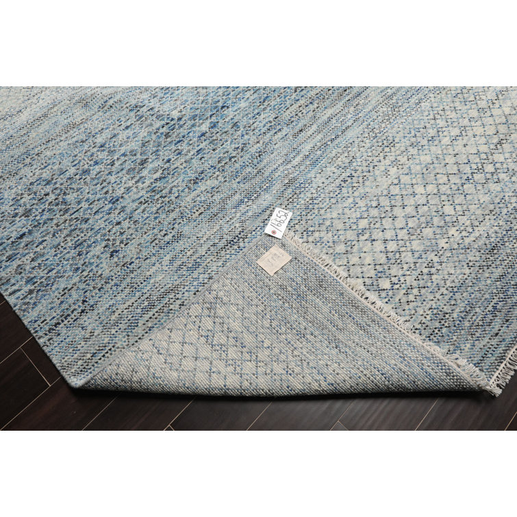 Oriental Elegance Hand-Knotted Beige, Gray & Blue Wool Rug 9' x 12'