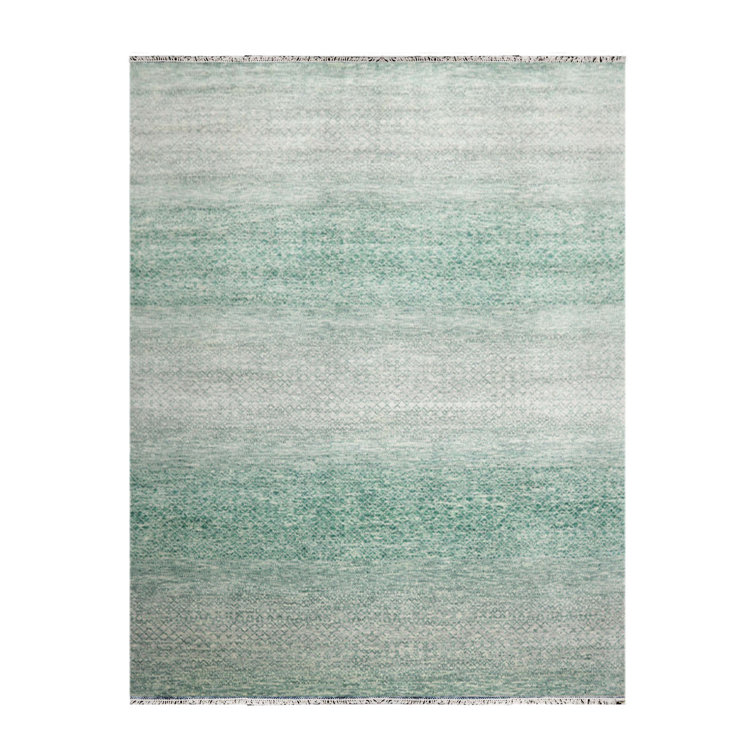 Gray and Green Hand-Knotted Wool 9' x 12' Area Rug