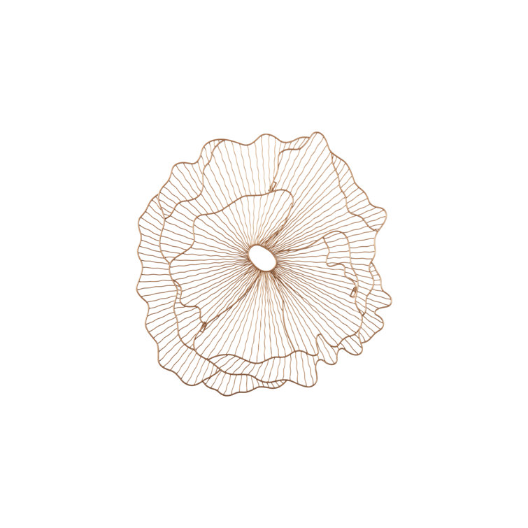 Copper Wire Flower Wall Sculpture, 36" Contemporary Art