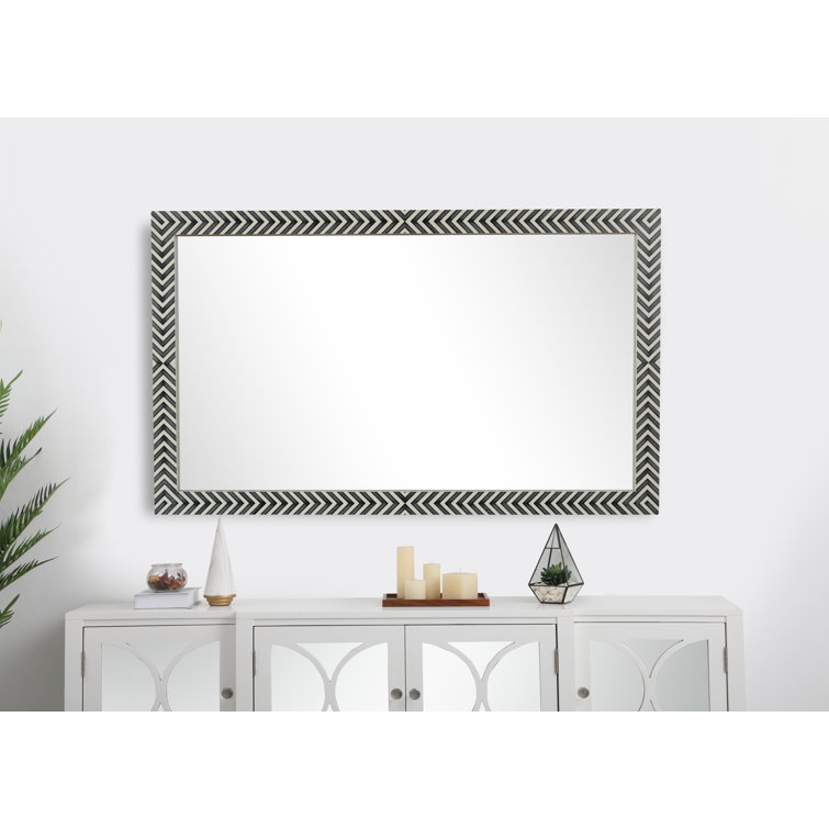 Hand-Painted Black and White Wood Rectangular Mirror