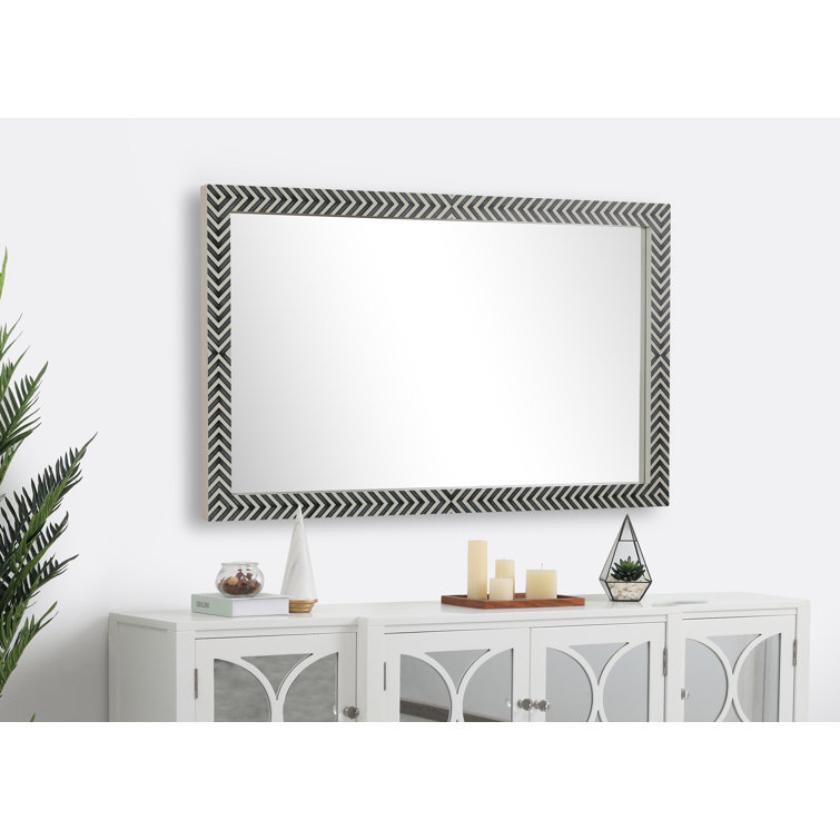 Hand-Painted Black and White Wood Rectangular Mirror