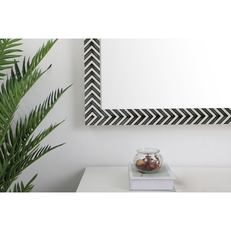 Hand-Painted Black and White Wood Rectangular Mirror