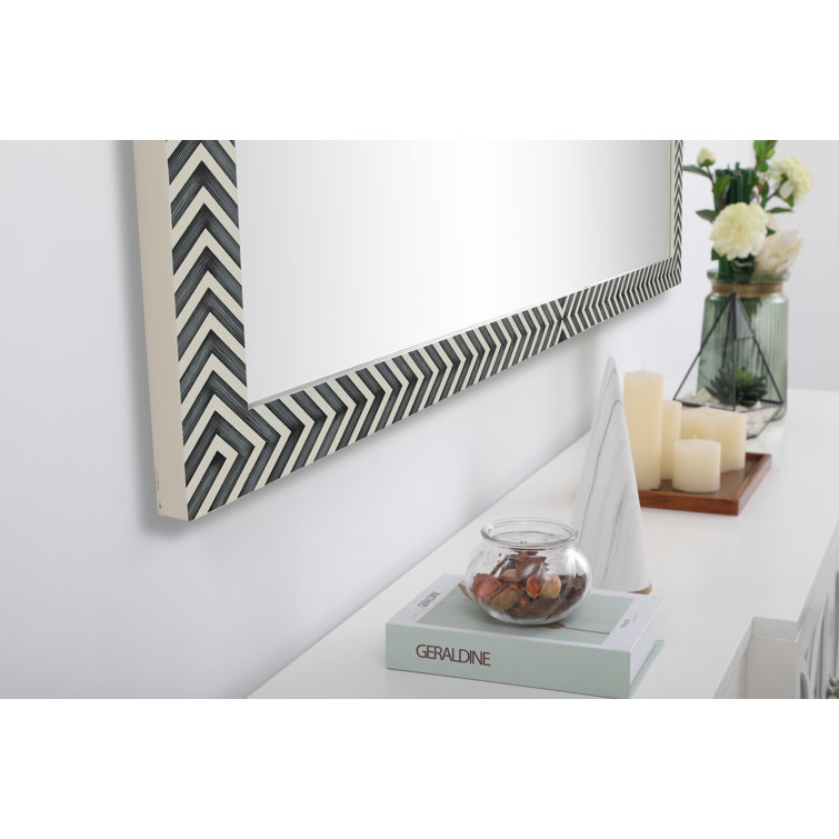 Hand-Painted Black and White Wood Rectangular Mirror