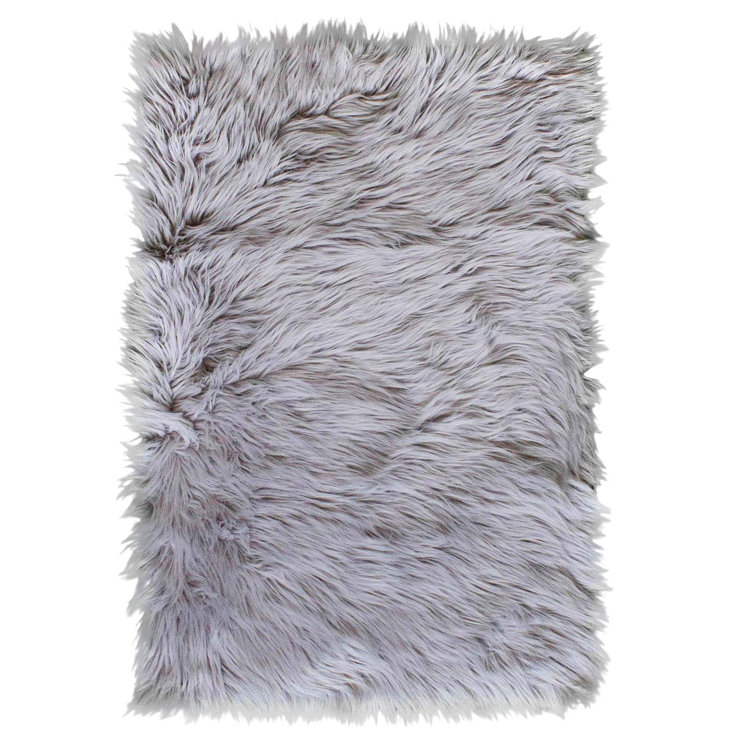 Gray Faux Sheepskin Fur Shag Area Rug 3' x 5'