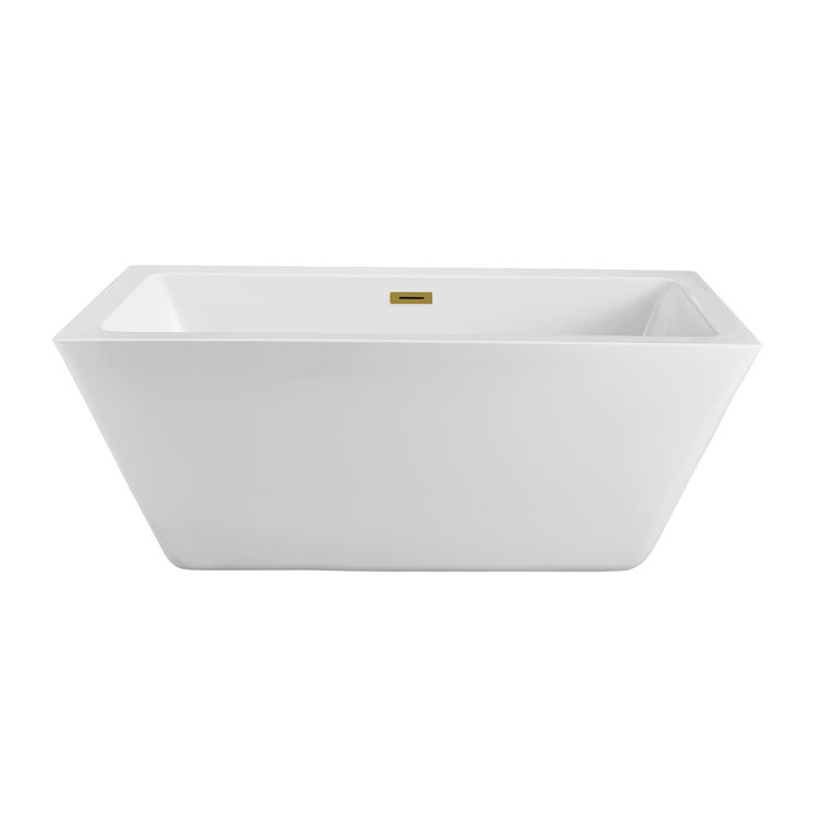Glossy White Acrylic Freestanding Clawfoot Bathtub with Brushed Gold Trim