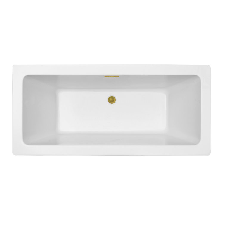 Glossy White Acrylic Freestanding Clawfoot Bathtub with Brushed Gold Trim