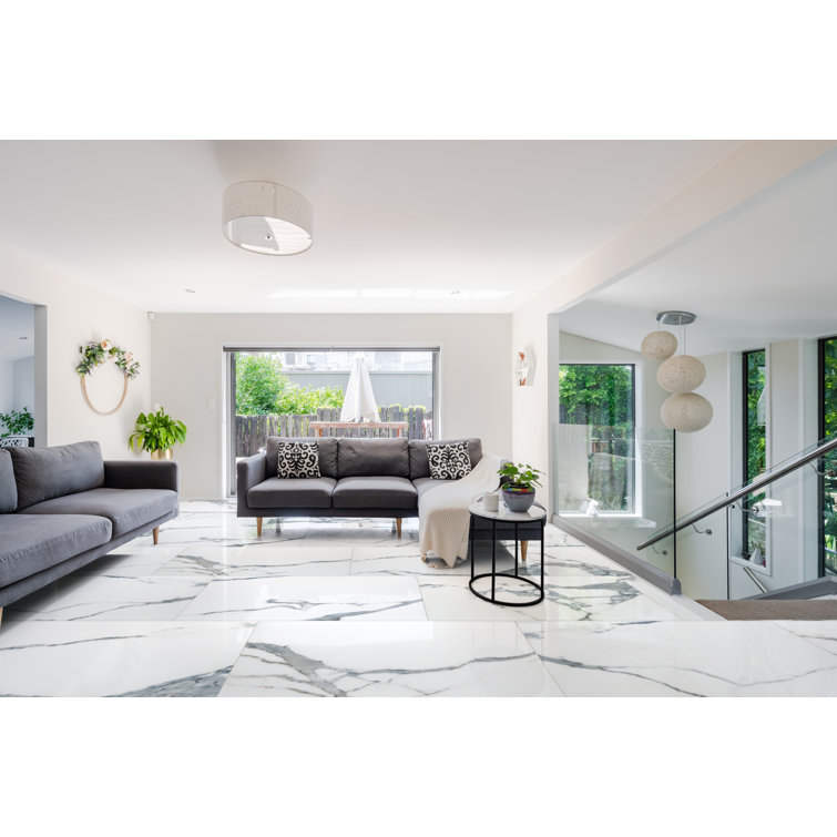 Azula Large Format White and Gray Porcelain Marble Look Tile