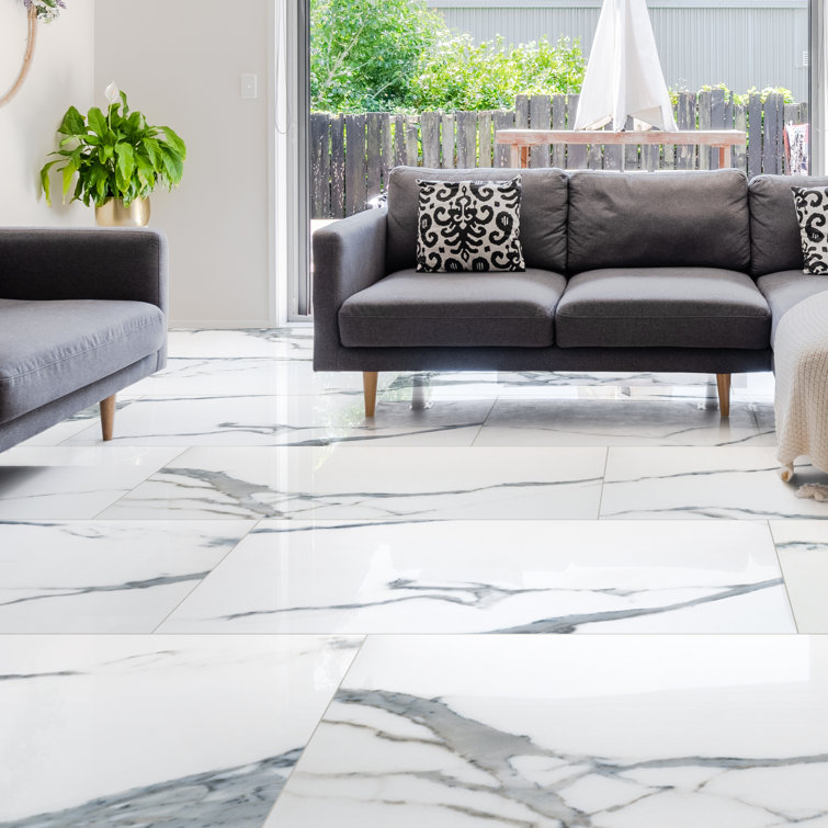 Azula Large Format White and Gray Porcelain Marble Look Tile
