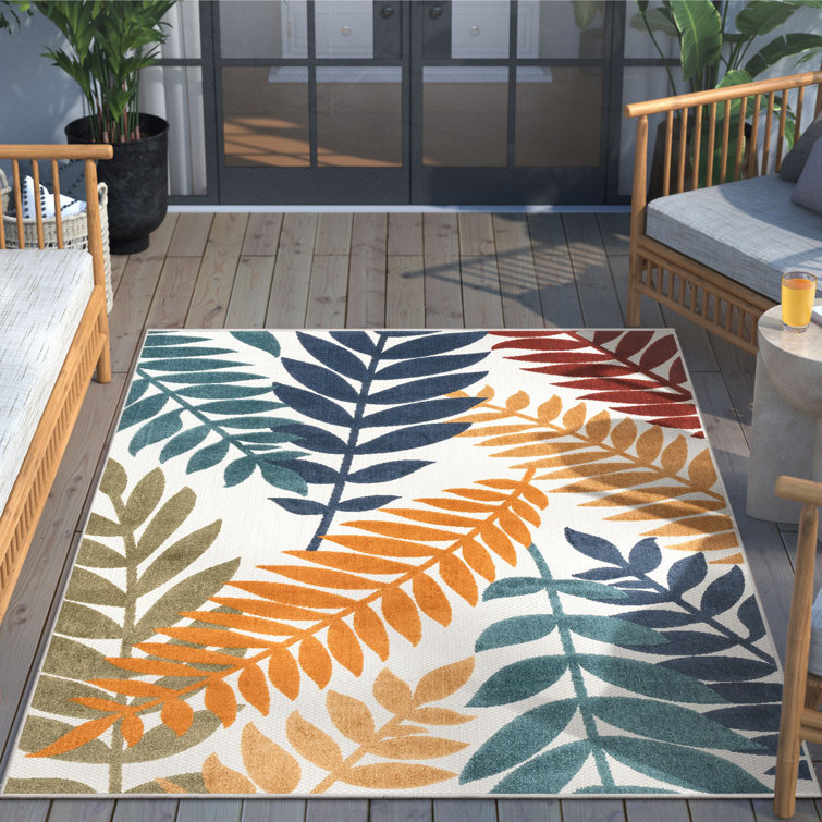 Ivory Multi Tropical Floral 4' x 6' Reversible Area Rug