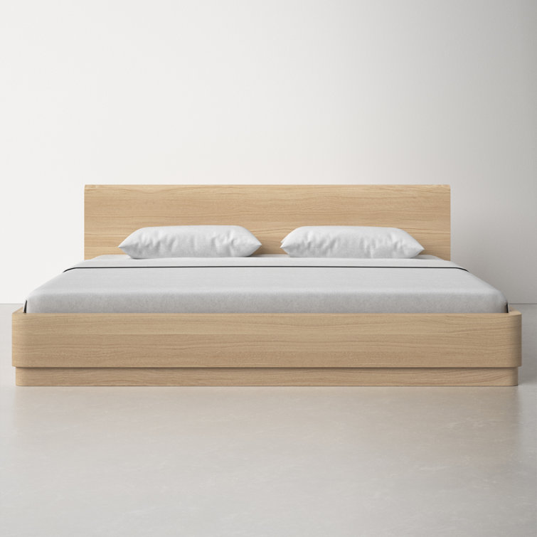 Round Off King Size Oak Wood Panel Bed with Headboard