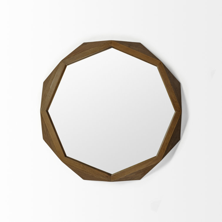 Aramis 32" Octagonal Brown Mango Wood Wall Mirror