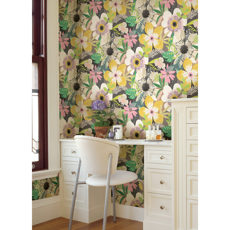 Mustard Yellow Floral Non-Woven Removable Wallpaper Roll