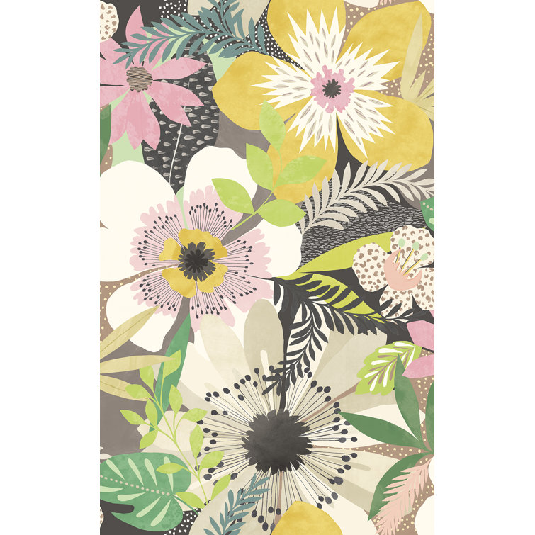 Mustard Yellow Floral Non-Woven Removable Wallpaper Roll