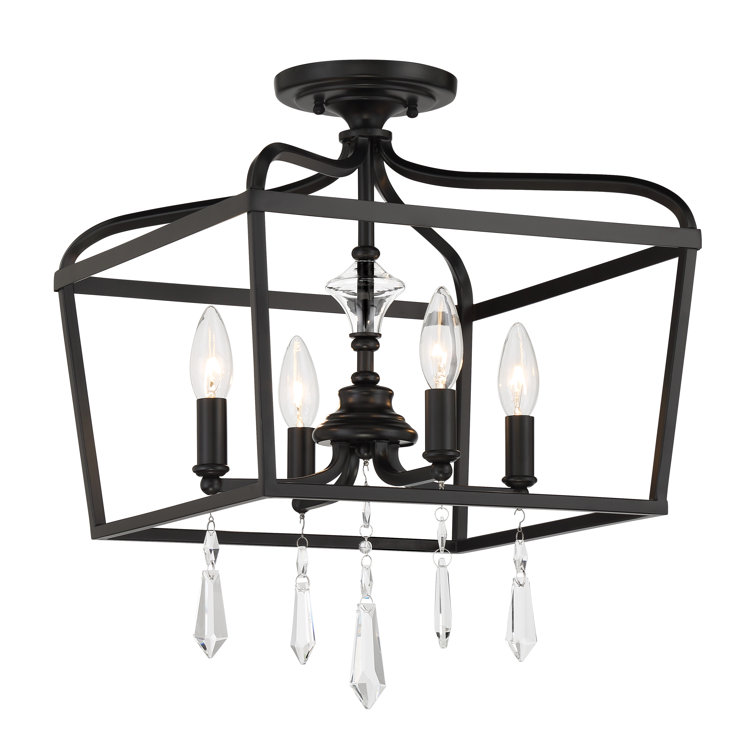 Coal Finish 4-Light Crystal Lantern Chandelier