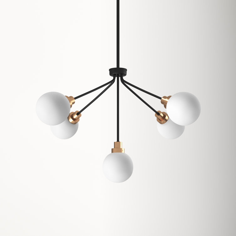 Andrea 5-Light Black and Brass Sputnik Chandelier with Frosted Glass Shades